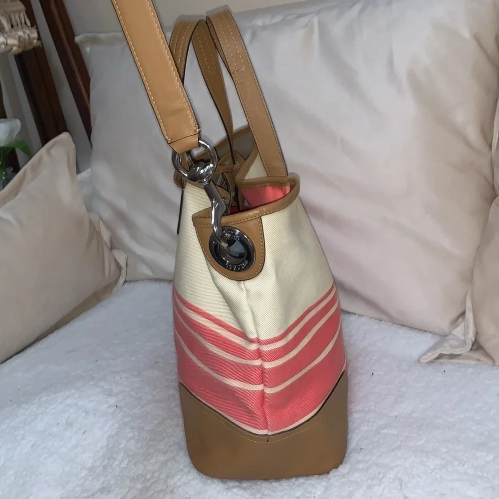 Coach Hadley Variegated coral and beige striped coach tote